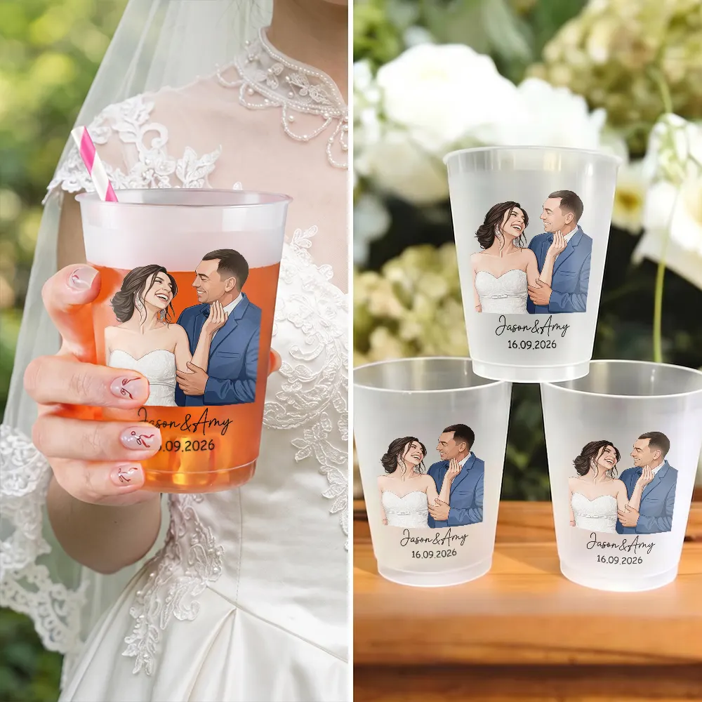 Custom Photo, Art Design, Gift For Couples, Romantic, Photo - Semi Realistic Portrait - Custom Photo Semi Realistic Portrait Romantic Couple - Personalized Frosted Cups