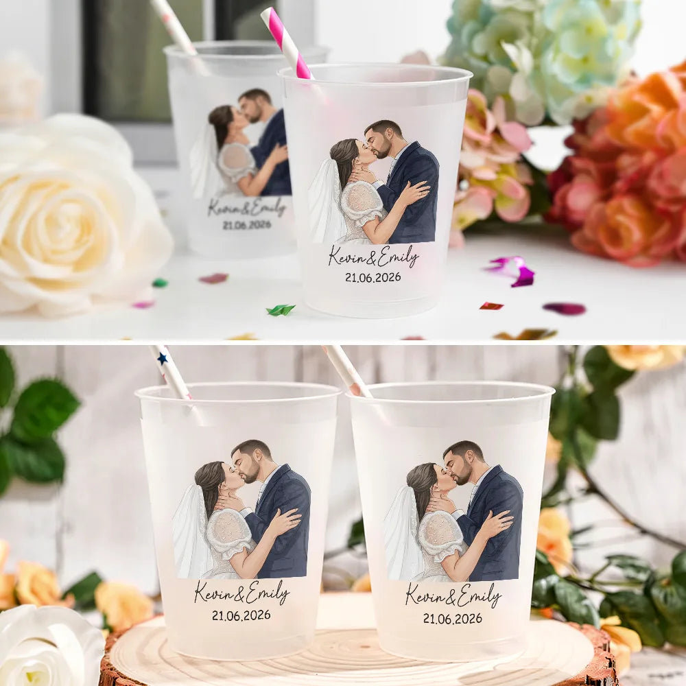 Custom Photo, Art Design, Gift For Couples, Romantic, Photo - Semi Realistic Portrait - Custom Photo Semi Realistic Portrait Romantic Couple - Personalized Frosted Cups