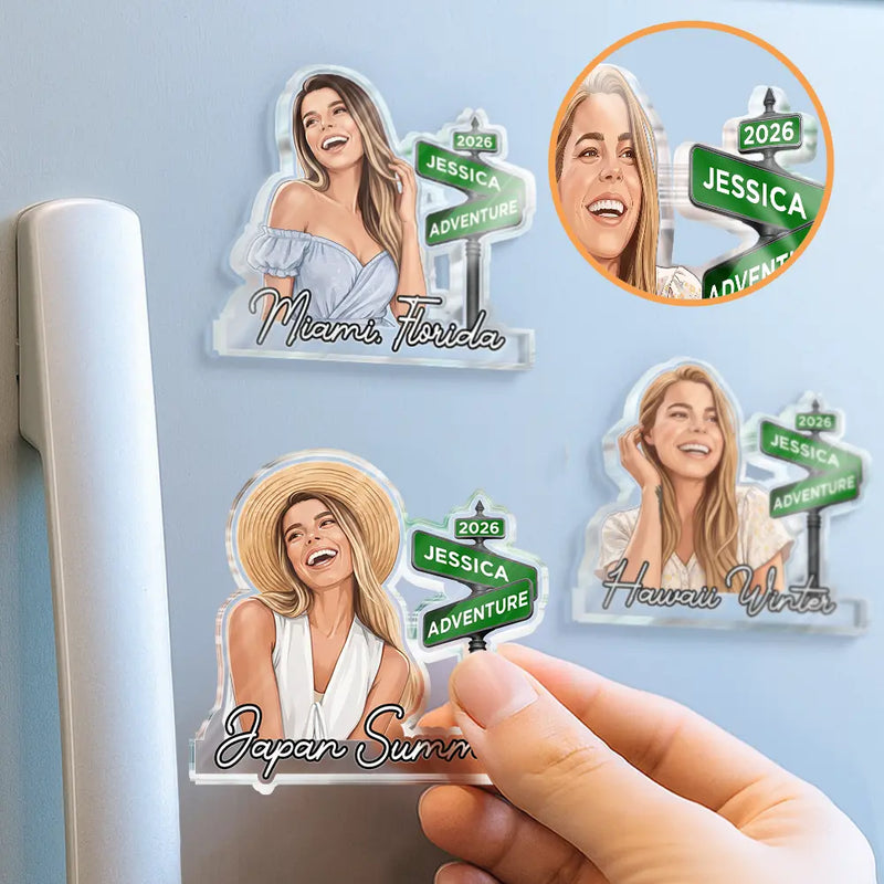 Travel,Art Design,Inspirational,Photo - Semi Realistic Portrait - Custom Photo Semi Realistic Portrait Travel Magnet Portrait - Personalized Acrylic Magnet