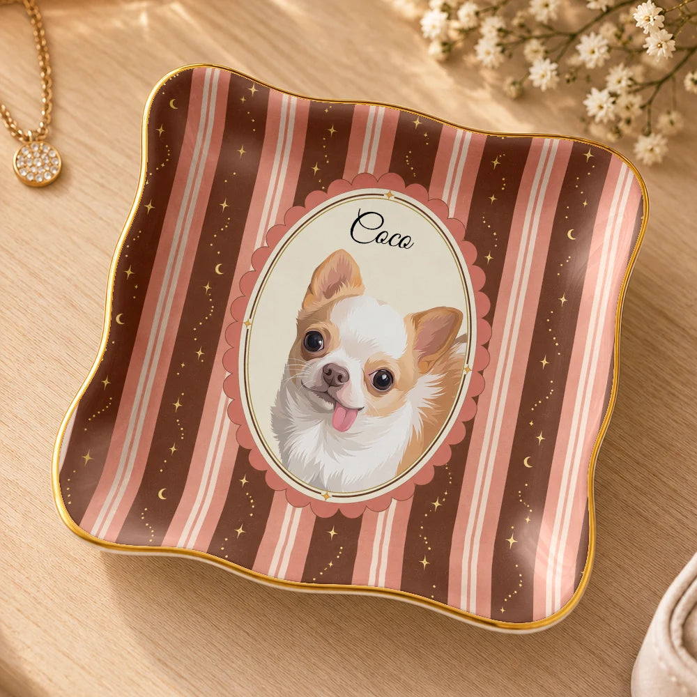 Custom Photo Semi Realistic Portrait Vintage Frame Dog Pet Lovers - Personalized Ring Dish