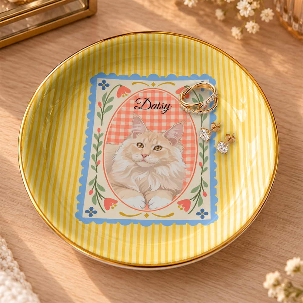 Custom Photo Semi Realistic Portrait Vintage Frame Dog Pet Lovers - Personalized Ring Dish