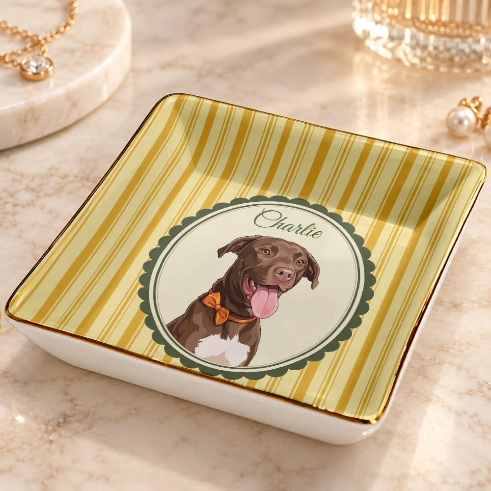 Custom Photo Semi Realistic Portrait Vintage Frame Dog Pet Lovers - Personalized Ring Dish