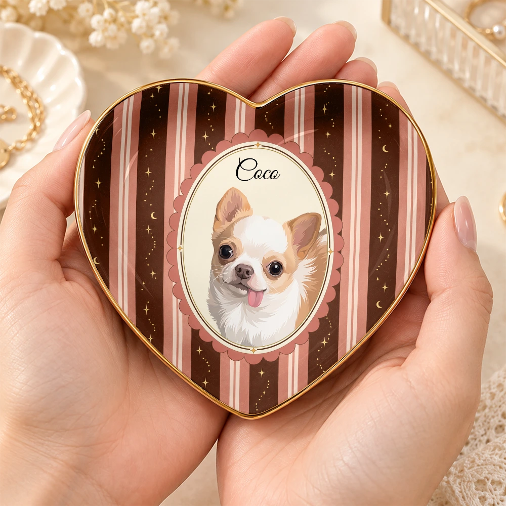 Custom Photo Semi Realistic Portrait Vintage Frame Dog Pet Lovers - Personalized Ring Dish