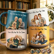 Custom Photo, Art Design, Top Market, Gift For Couples, Pet Couple, Pet Lovers, Adorable, Photo - Semi Realistic Portrait - Custom Photo Semi Realistic Portrait You & Me And The Dogs Cats - Personalized Pottery Mug