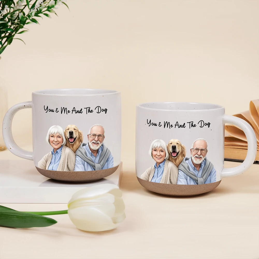 Custom Photo, Art Design, Top Market, Gift For Couples, Pet Couple, Pet Lovers, Adorable, Photo - Semi Realistic Portrait - Custom Photo Semi Realistic Portrait You & Me And The Dogs Cats - Personalized Pottery Mug
