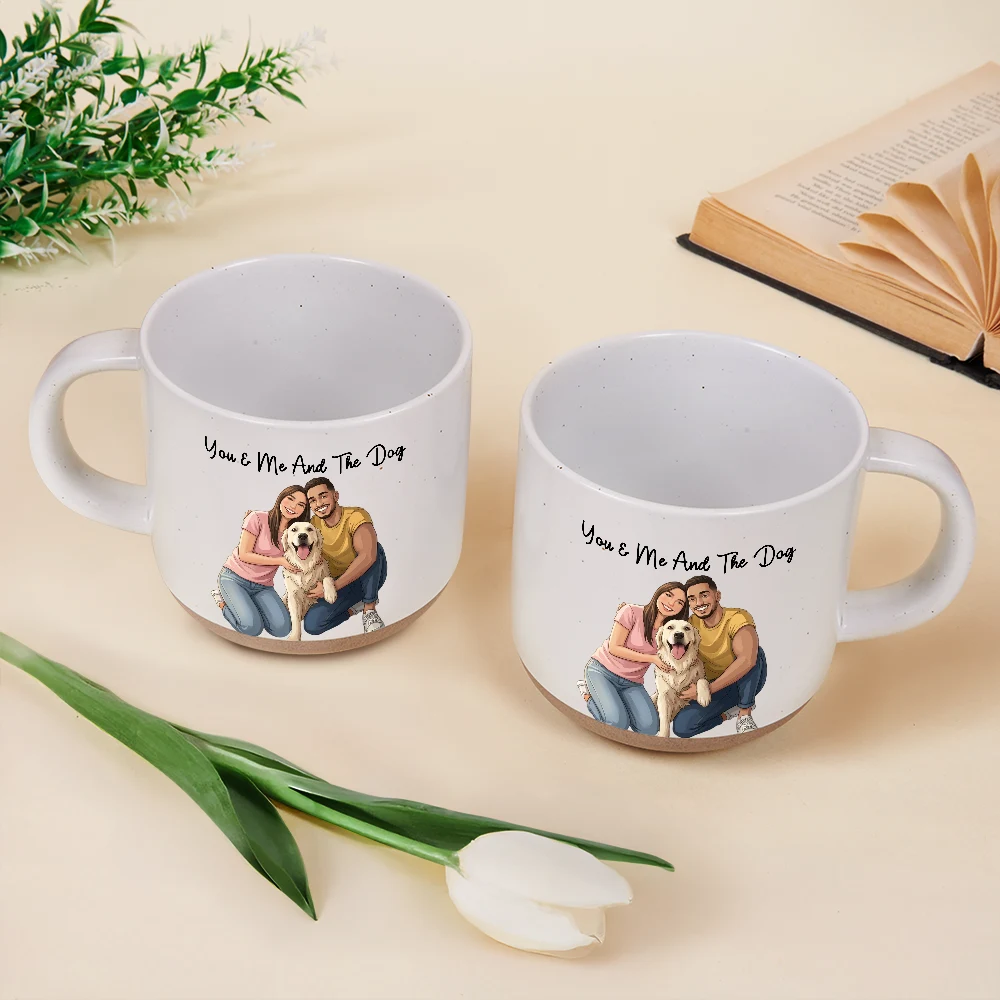 Custom Photo, Art Design, Top Market, Gift For Couples, Pet Couple, Pet Lovers, Adorable, Photo - Semi Realistic Portrait - Custom Photo Semi Realistic Portrait You & Me And The Dogs Cats - Personalized Pottery Mug
