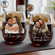 Custom Photo, Art Design, Gift For Couples, Romantic, Photo - Semi Realistic Portrait - Custom Photo Semi Realistic Portrait You & Me We Got This - Personalized Stemless Wine Glass