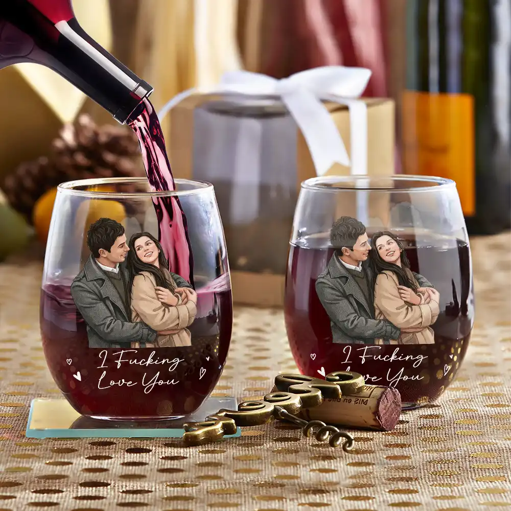 Custom Photo, Art Design, Gift For Couples, Romantic, Photo - Semi Realistic Portrait - Custom Photo Semi Realistic Portrait You & Me We Got This - Personalized Stemless Wine Glass