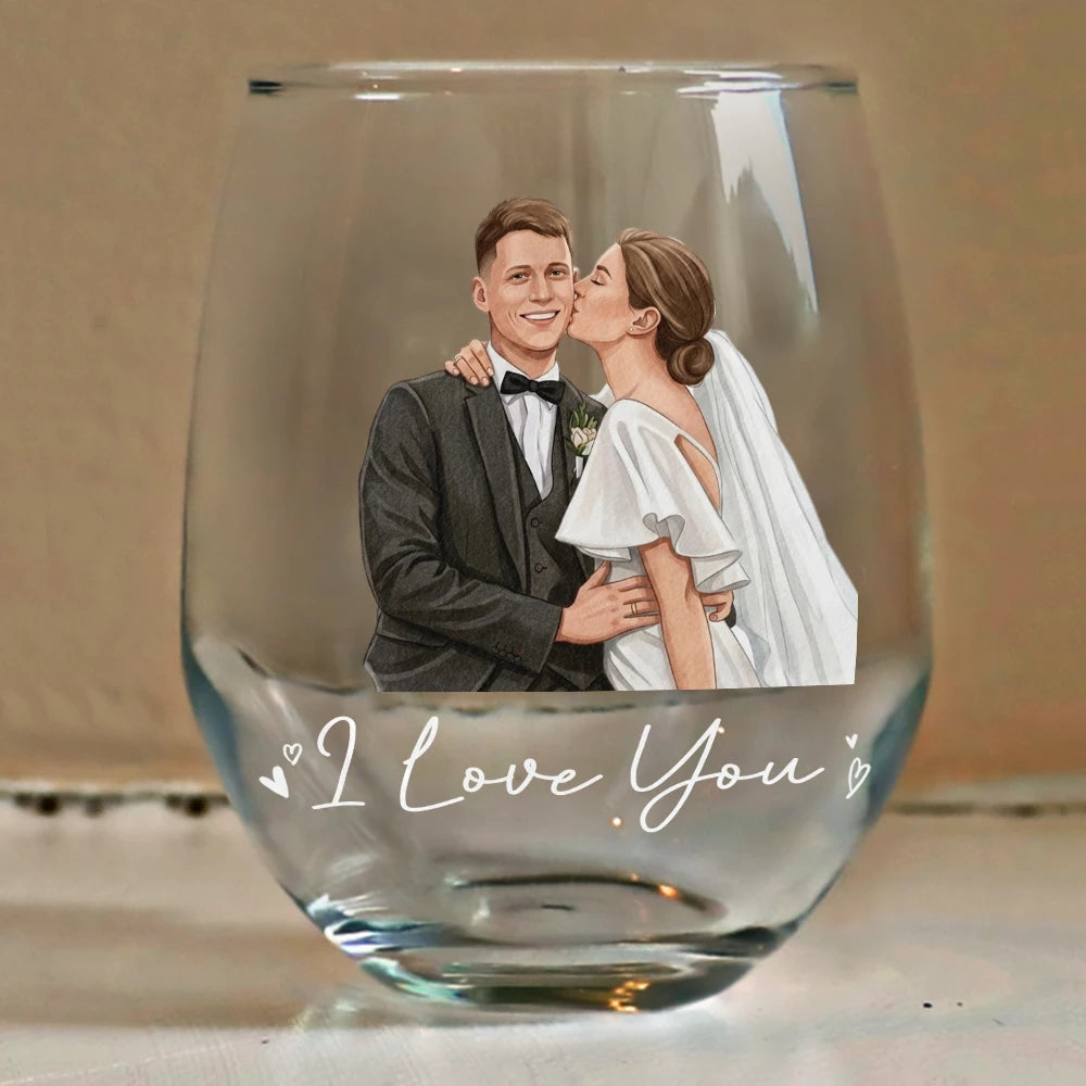 Custom Photo, Art Design, Gift For Couples, Romantic, Photo - Semi Realistic Portrait - Custom Photo Semi Realistic Portrait You & Me We Got This - Personalized Stemless Wine Glass