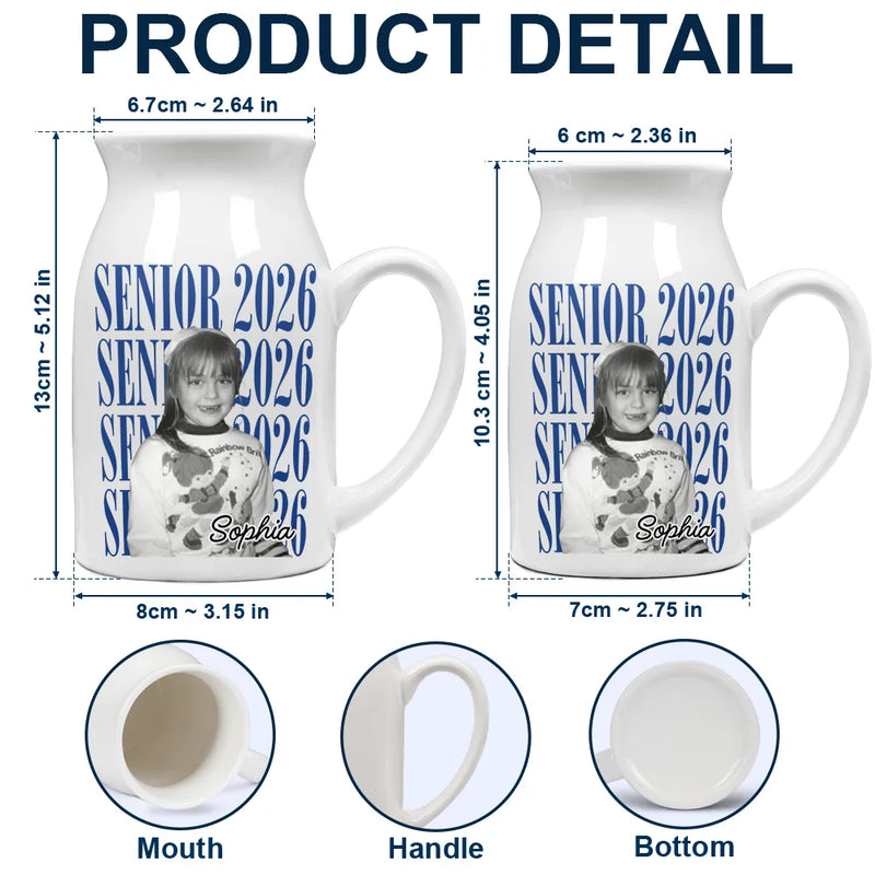 Graduation,Happy,Photo,Proud - Custom Photo Senior Vintage Portrait - Personalized Ceramic Flower Vase