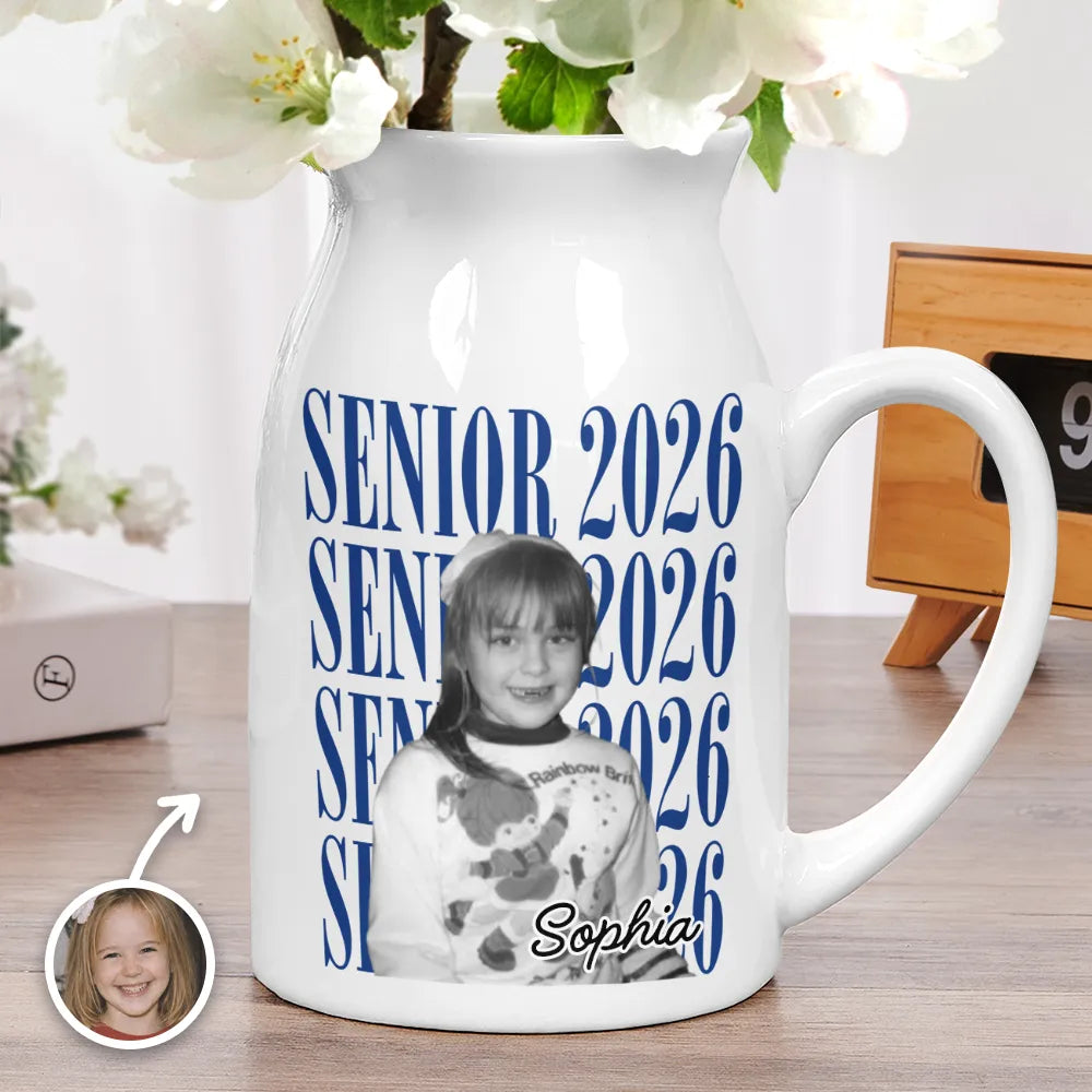 Graduation,Happy,Photo,Proud - Custom Photo Senior Vintage Portrait - Personalized Ceramic Flower Vase
