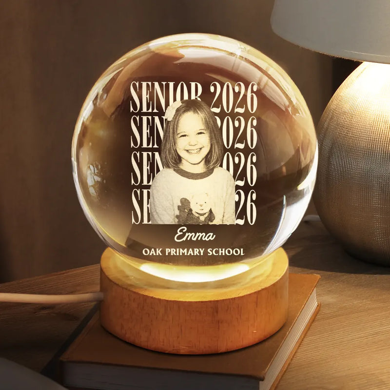 Graduation,Happy,Photo,Proud - Custom Photo Senior Vintage Portrait - Personalized Crystal Globe Lamp