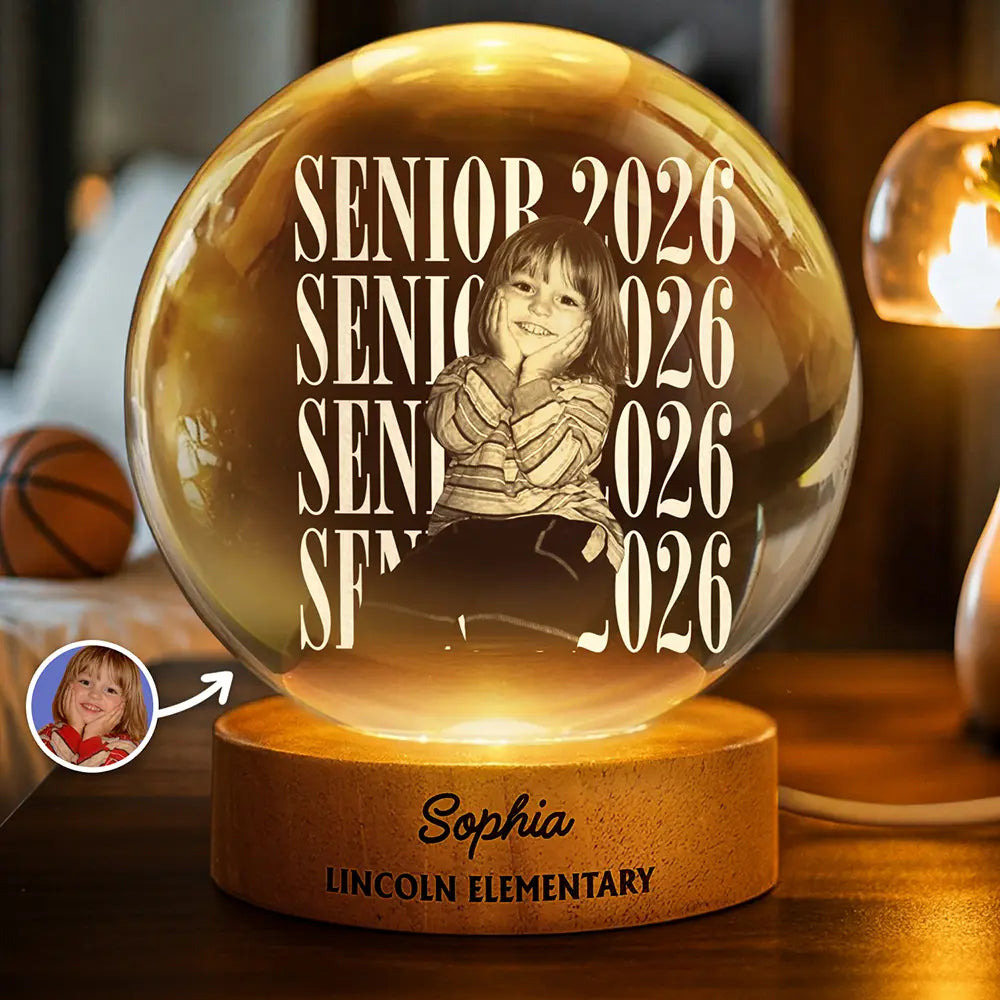 Custom Photo Senior Vintage Portrait - Personalized Crystal Globe Lamp