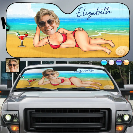 Custom Photo Sexy Woman Man At The Beach - Personalized Auto Sunshade