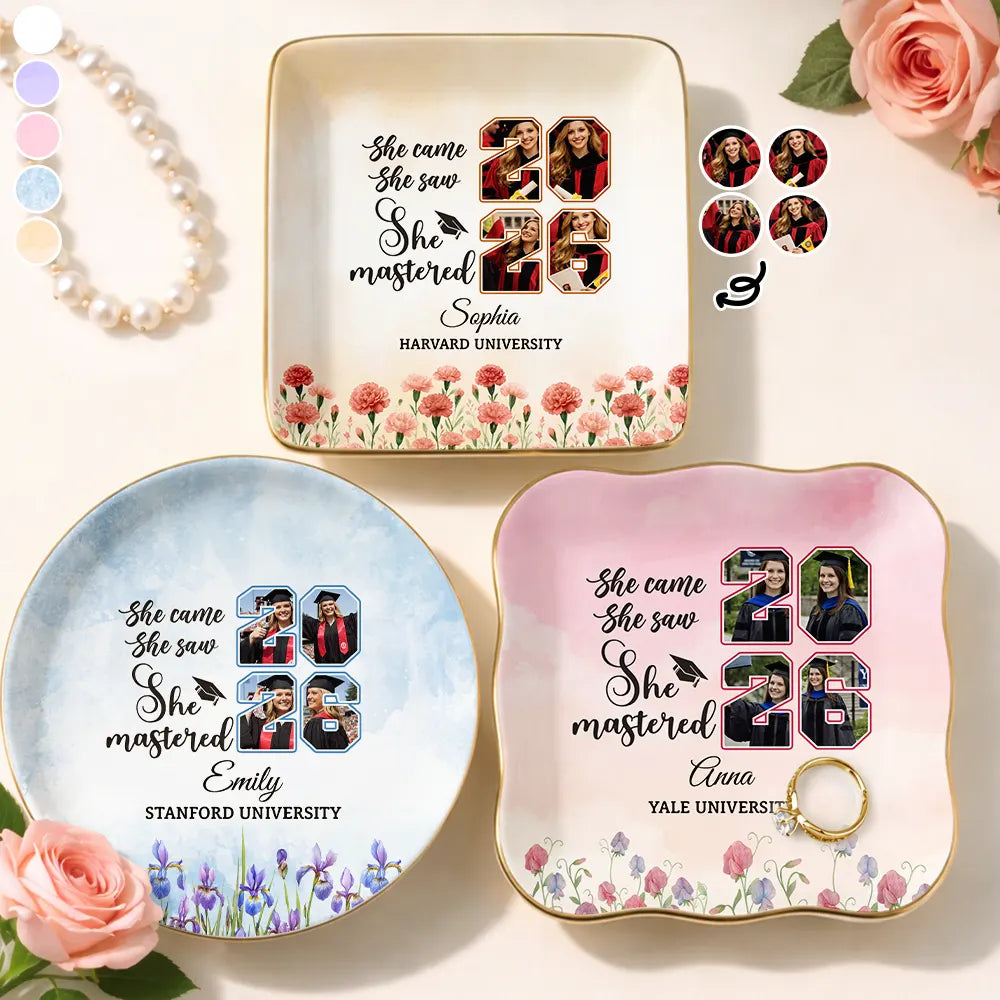Custom Photo She Came She Saw She Mastered - Personalized Ring Dish