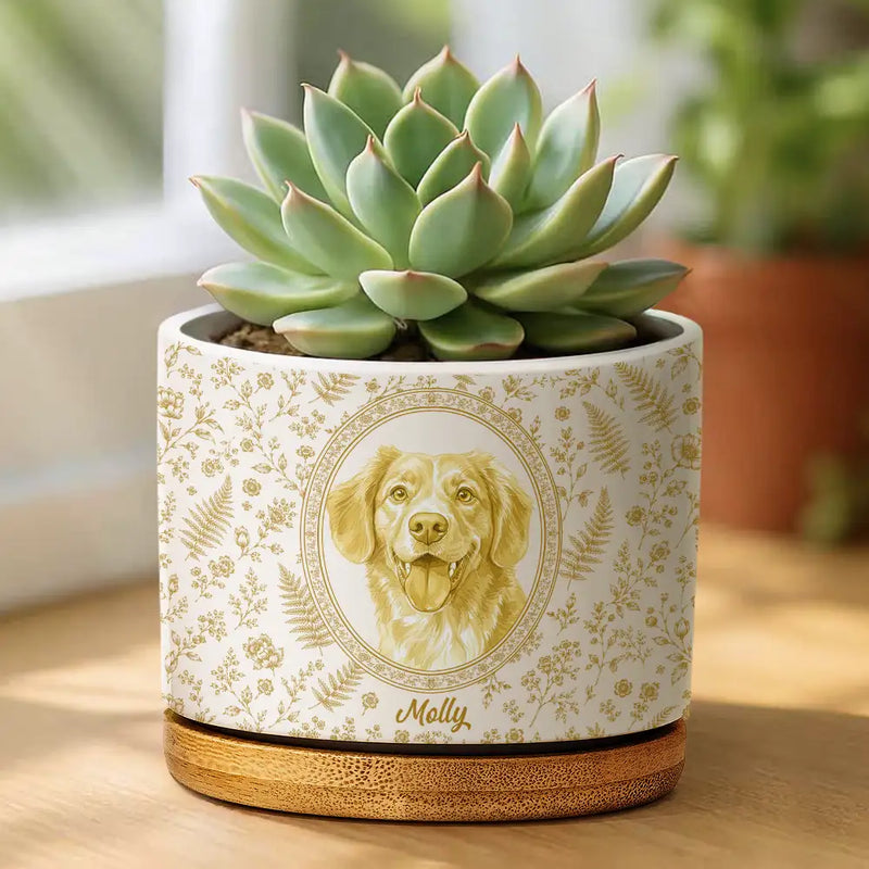 Top Market,Art Design,Pet Memorial,Cozy,Pet Lovers,Memorial,Photo - Porcelain Art Style - Custom Photo Single-Color Watercolor Dog Cat Pet Pet Portrait - Personalized Plant Pot