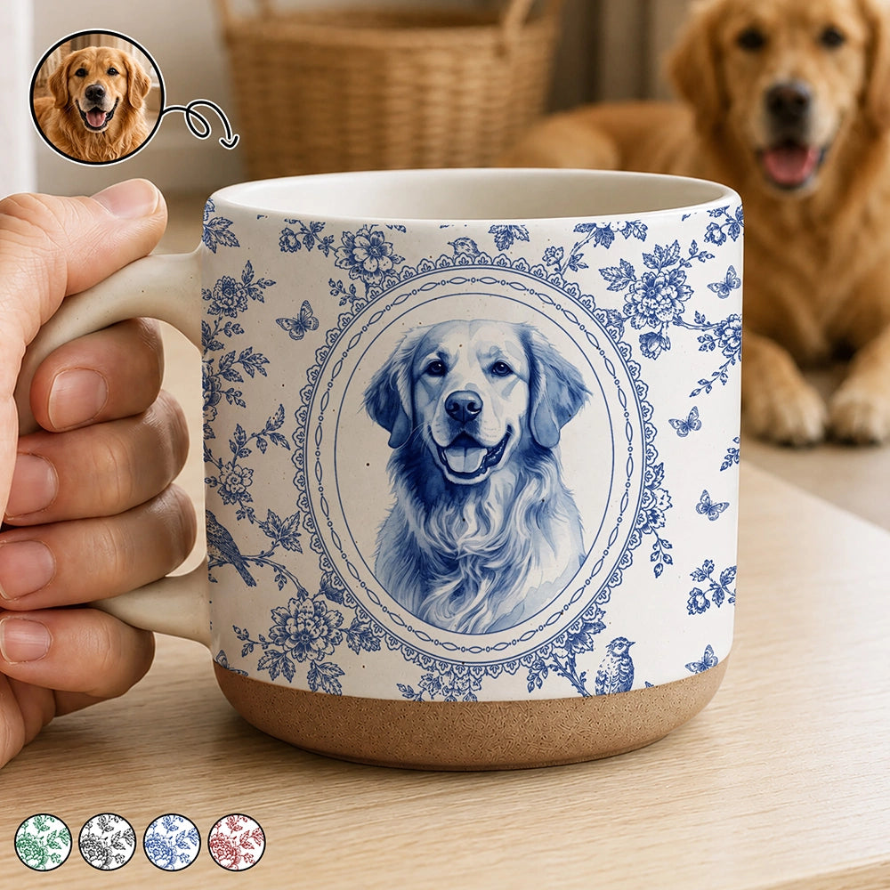 Art Design,Cozy,Pet Lovers,Photo - Porcelain Art Style - Custom Photo Single-Color Watercolor Dog Cat Pet Pet Portrait - Personalized Pottery Mug
