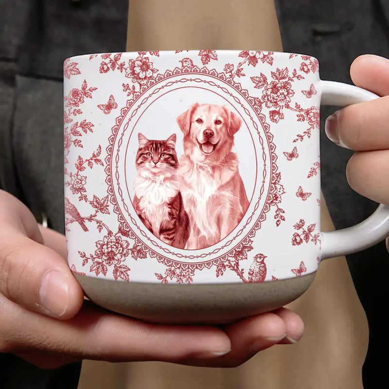 Art Design,Cozy,Pet Lovers,Photo - Porcelain Art Style - Custom Photo Single-Color Watercolor Dog Cat Pet Pet Portrait - Personalized Pottery Mug