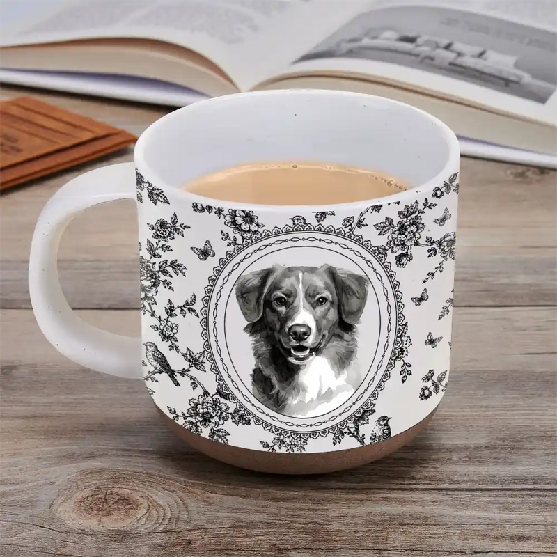 Art Design,Cozy,Pet Lovers,Photo - Porcelain Art Style - Custom Photo Single-Color Watercolor Dog Cat Pet Pet Portrait - Personalized Pottery Mug
