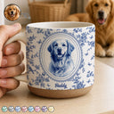 Art Design, Pet Lovers, Photo - Porcelain Art Style, Happy - Custom Photo Single-Color Watercolor Dog Cat Pet Pet Portrait Flower - Personalized Pottery Mug