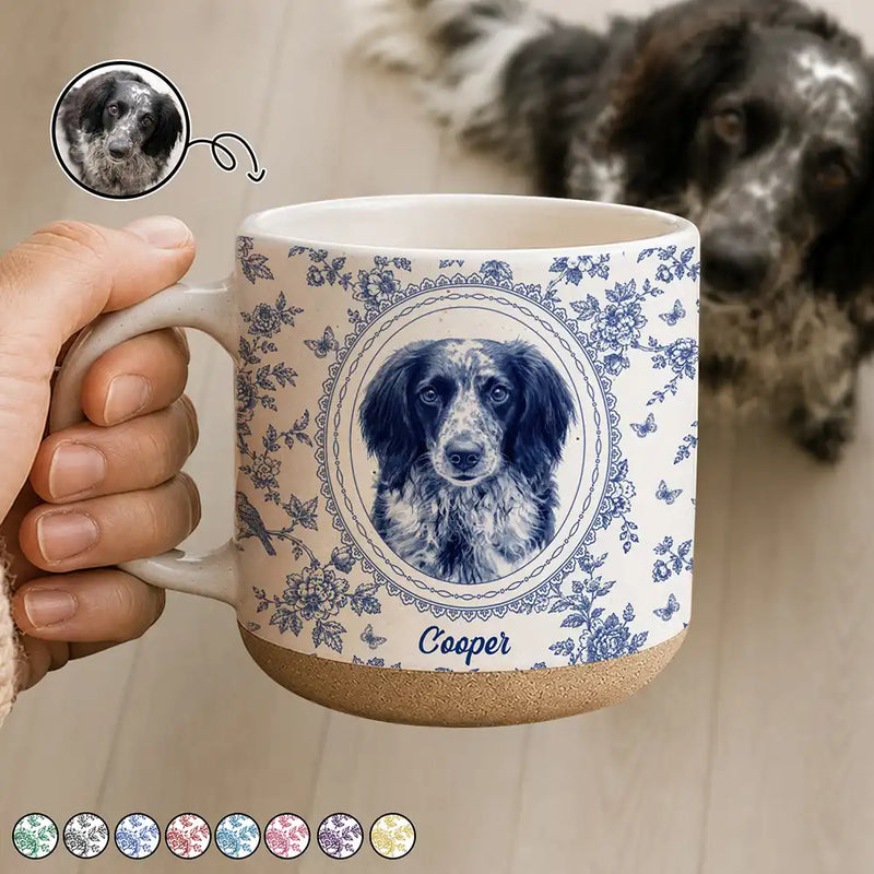 Art Design, Pet Lovers, Photo - Porcelain Art Style, Happy - Custom Photo Single-Color Watercolor Dog Cat Pet Pet Portrait Flower - Personalized Pottery Mug