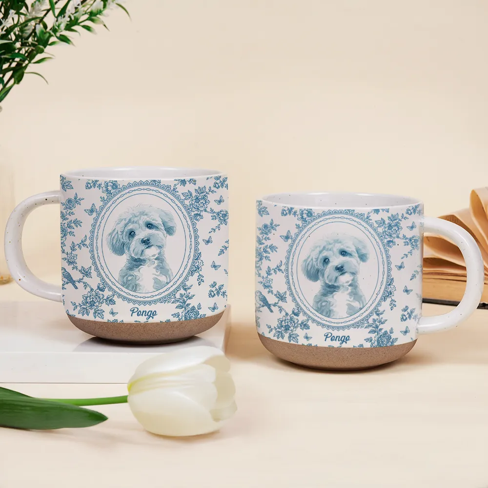 Art Design, Pet Lovers, Photo - Porcelain Art Style, Happy - Custom Photo Single-Color Watercolor Dog Cat Pet Pet Portrait Flower - Personalized Pottery Mug