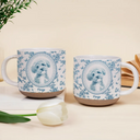Art Design, Pet Lovers, Photo - Porcelain Art Style, Happy - Custom Photo Single-Color Watercolor Dog Cat Pet Pet Portrait Flower - Personalized Pottery Mug