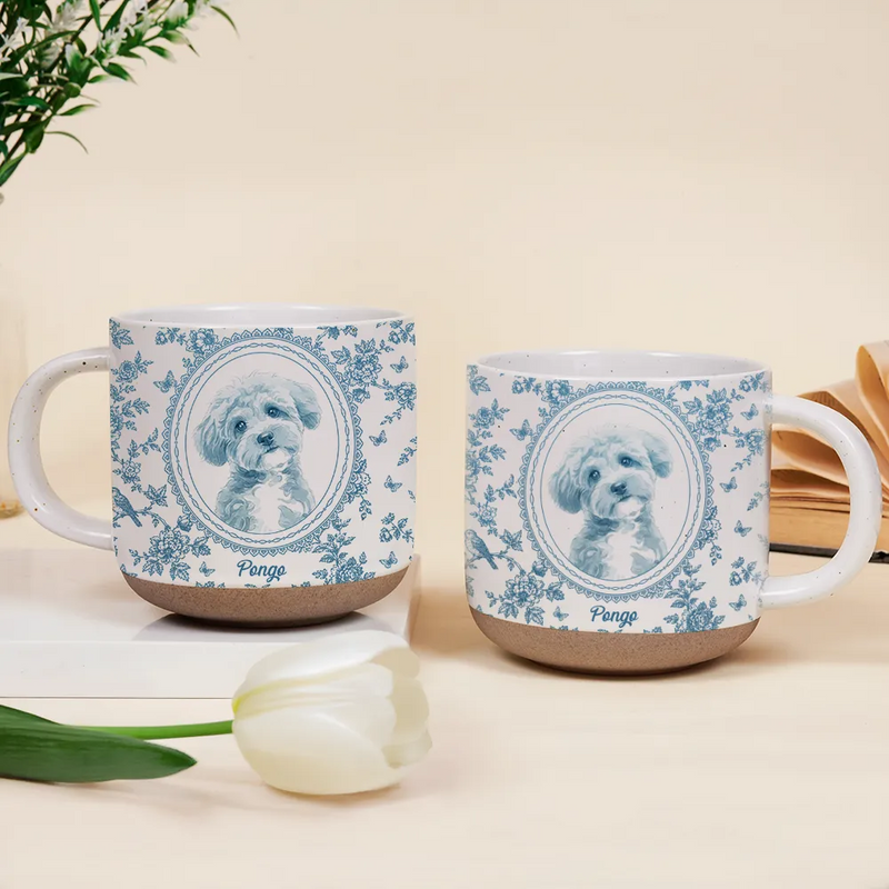 Art Design, Pet Lovers, Photo - Porcelain Art Style, Happy - Custom Photo Single-Color Watercolor Dog Cat Pet Pet Portrait Flower - Personalized Pottery Mug