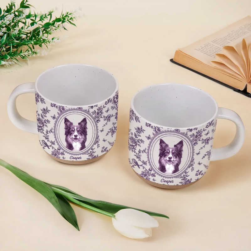 Art Design, Pet Lovers, Photo - Porcelain Art Style, Happy - Custom Photo Single-Color Watercolor Dog Cat Pet Pet Portrait Flower - Personalized Pottery Mug