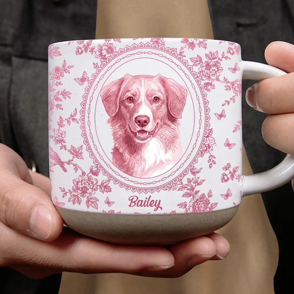 Art Design, Pet Lovers, Photo - Porcelain Art Style, Happy - Custom Photo Single-Color Watercolor Dog Cat Pet Pet Portrait Flower - Personalized Pottery Mug