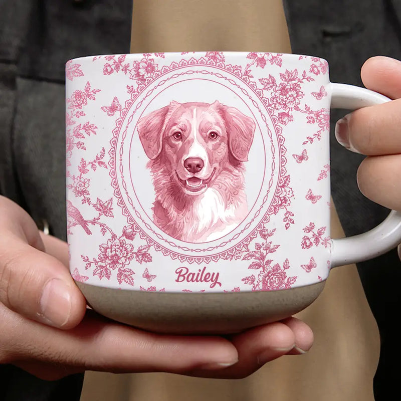 Art Design, Pet Lovers, Photo - Porcelain Art Style, Happy - Custom Photo Single-Color Watercolor Dog Cat Pet Pet Portrait Flower - Personalized Pottery Mug