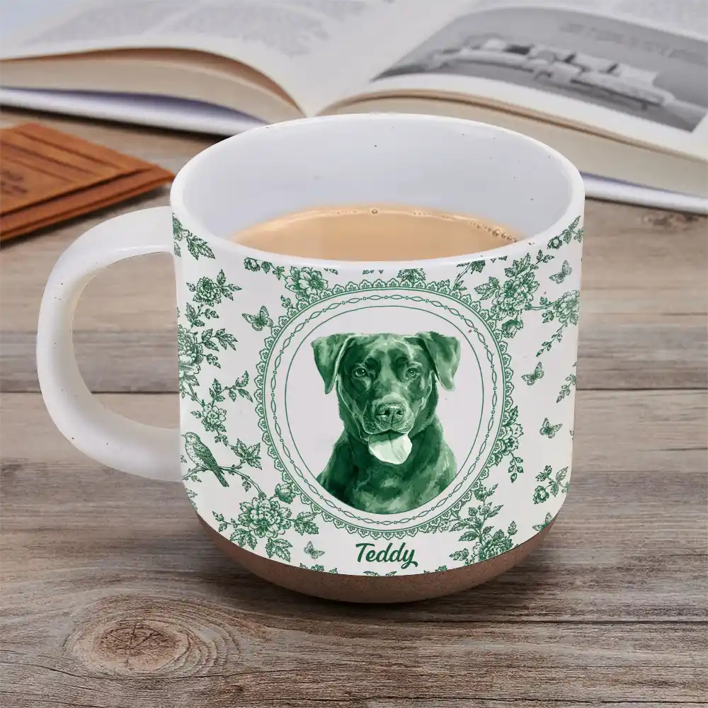 Art Design, Pet Lovers, Photo - Porcelain Art Style, Happy - Custom Photo Single-Color Watercolor Dog Cat Pet Pet Portrait Flower - Personalized Pottery Mug