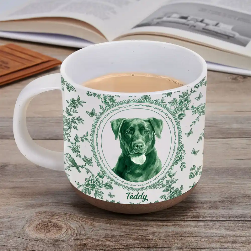 Art Design, Pet Lovers, Photo - Porcelain Art Style, Happy - Custom Photo Single-Color Watercolor Dog Cat Pet Pet Portrait Flower - Personalized Pottery Mug