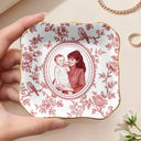 Art Design,Gift For Children,Gift For Mother,Mom - Daughter (Adult),Gift For Daughter,Photo - Porcelain Art Style,Happy - Custom Photo Single-Color Watercolor Mother Daughter Dog Cat Family - Personalized Ring Dish