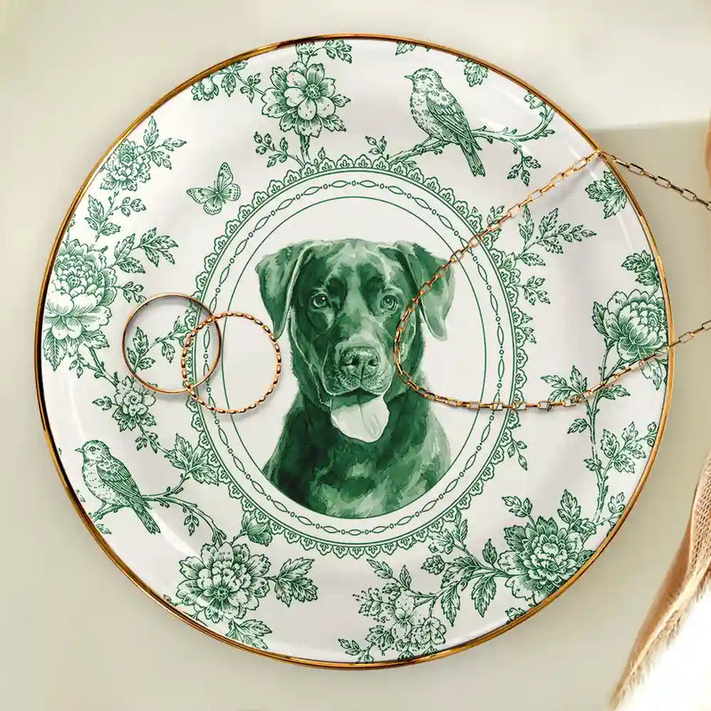 Art Design,Gift For Children,Gift For Mother,Mom - Daughter (Adult),Gift For Daughter,Photo - Porcelain Art Style,Happy - Custom Photo Single-Color Watercolor Mother Daughter Dog Cat Family - Personalized Ring Dish