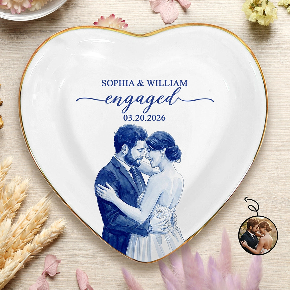 Custom Photo Single-Color Watercolor Wedding Couple Engagement Bridal Shower - Personalized Ring Dish