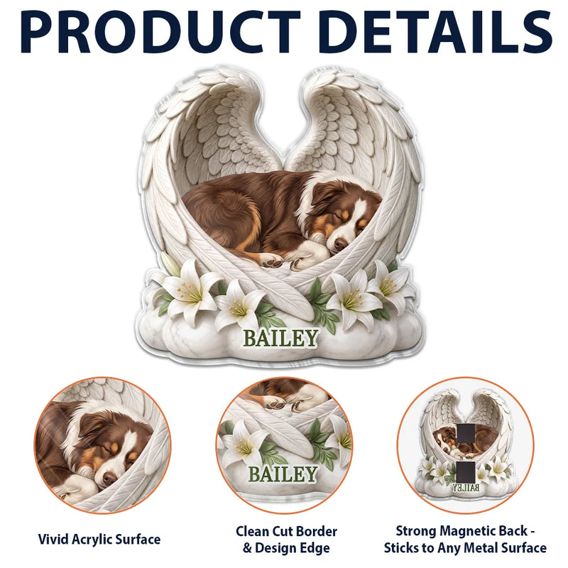 Art Design,Sentimental,Pet Lovers,Photo - Sleeping Dog Cat Baby - Custom Photo Sleeping Angel Dog Cat Angel Wings Memorial - Personalized Acrylic Magnet