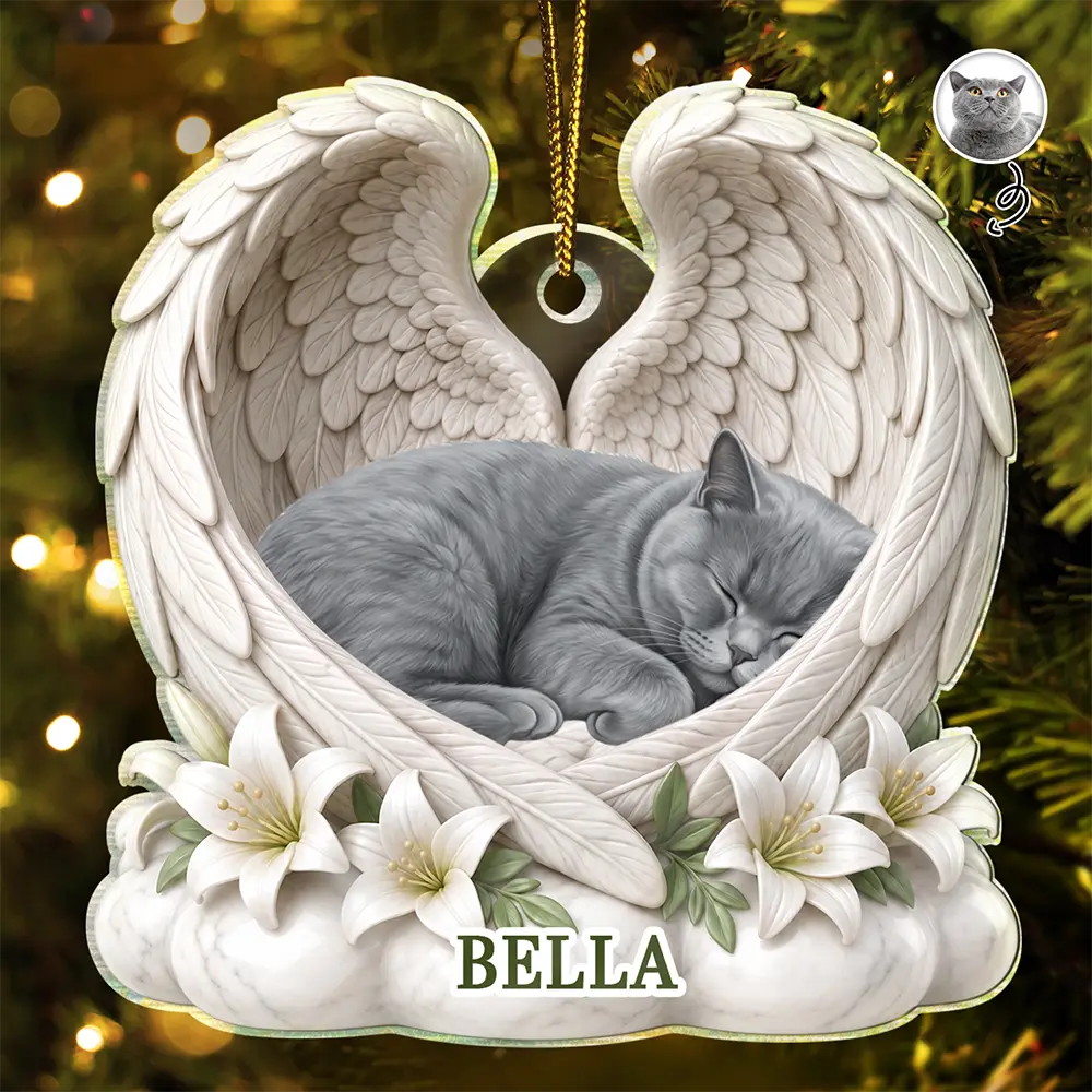 Art Design,Sentimental,Christmas,Pet Lovers,Photo - Sleeping Dog Cat Baby - Custom Photo Sleeping Angel Dog Cat Angel Wings Memorial - Personalized Custom Shaped Acrylic Ornament