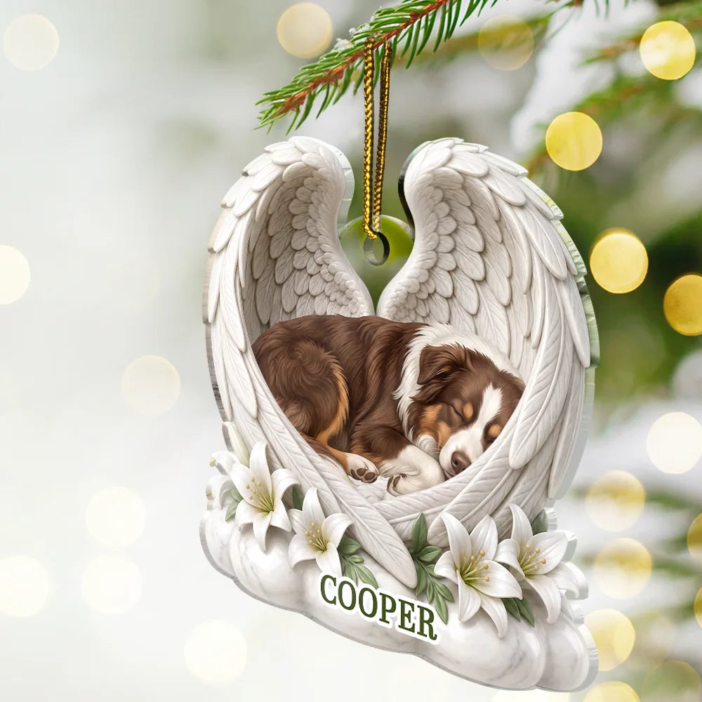 Art Design,Sentimental,Christmas,Pet Lovers,Photo - Sleeping Dog Cat Baby - Custom Photo Sleeping Angel Dog Cat Angel Wings Memorial - Personalized Custom Shaped Acrylic Ornament