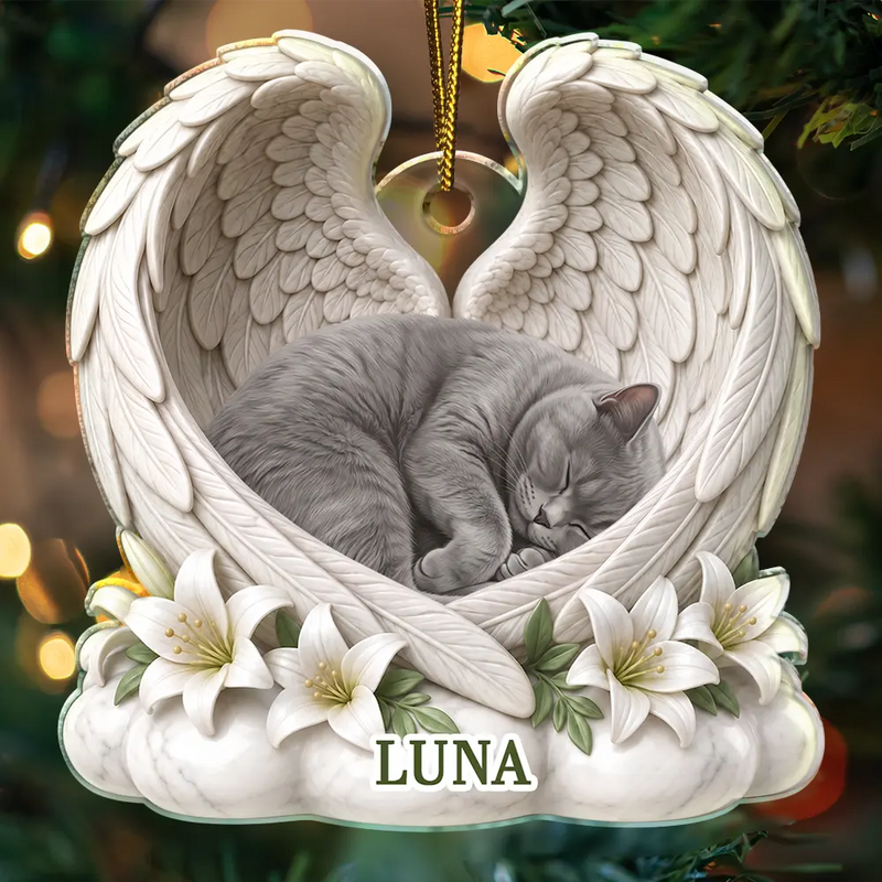 Art Design,Sentimental,Christmas,Pet Lovers,Photo - Sleeping Dog Cat Baby - Custom Photo Sleeping Angel Dog Cat Angel Wings Memorial - Personalized Custom Shaped Acrylic Ornament