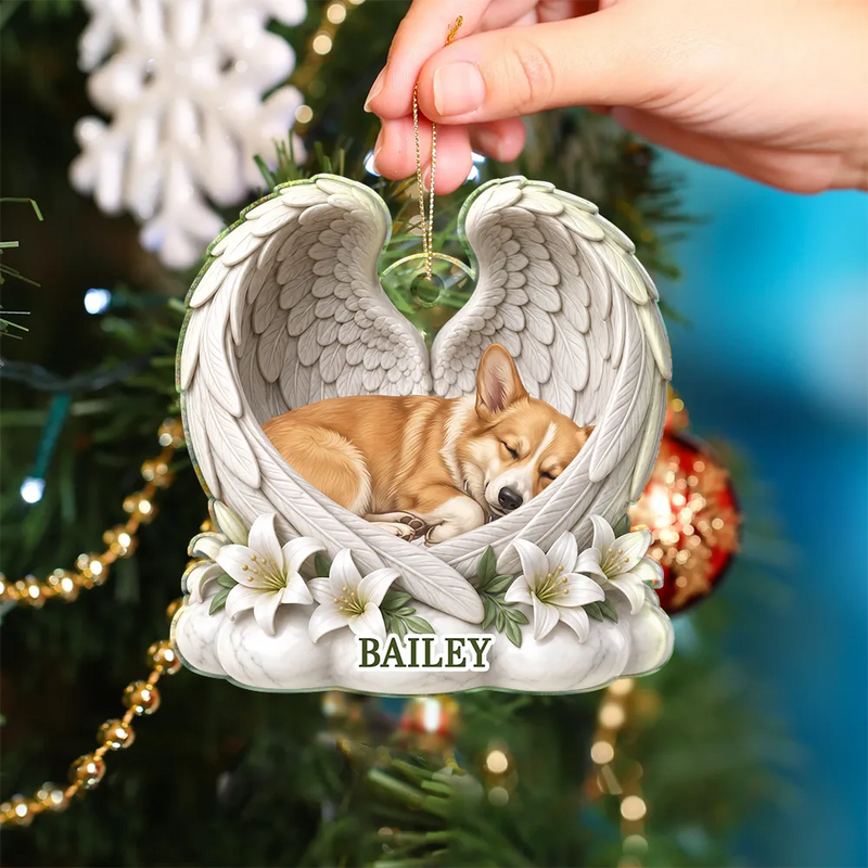 Art Design,Sentimental,Christmas,Pet Lovers,Photo - Sleeping Dog Cat Baby - Custom Photo Sleeping Angel Dog Cat Angel Wings Memorial - Personalized Custom Shaped Acrylic Ornament