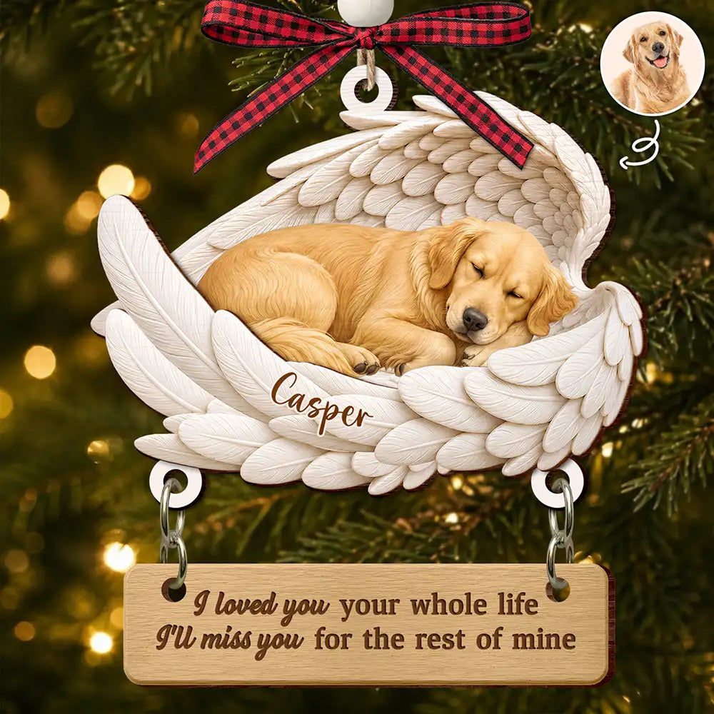 Top Market,Art Design,Healing,Christmas,Pet Memorial,Pet Lovers,Memorial,Photo - Sleeping Dog Cat Baby - Custom Photo Sleeping Angel I Loved You Your Whole Life Dog Cat Pet Memorial - Personalized Wooden Ornament With Tag