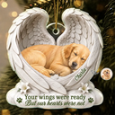 Art Design,Sentimental,Christmas,Pet Lovers,Memorial,Photo - Sleeping Dog Cat Baby - Custom Photo Sleeping Angel Your Wings Were Ready But Our Hearts Were Not - Personalized Custom Shaped Acrylic Ornament