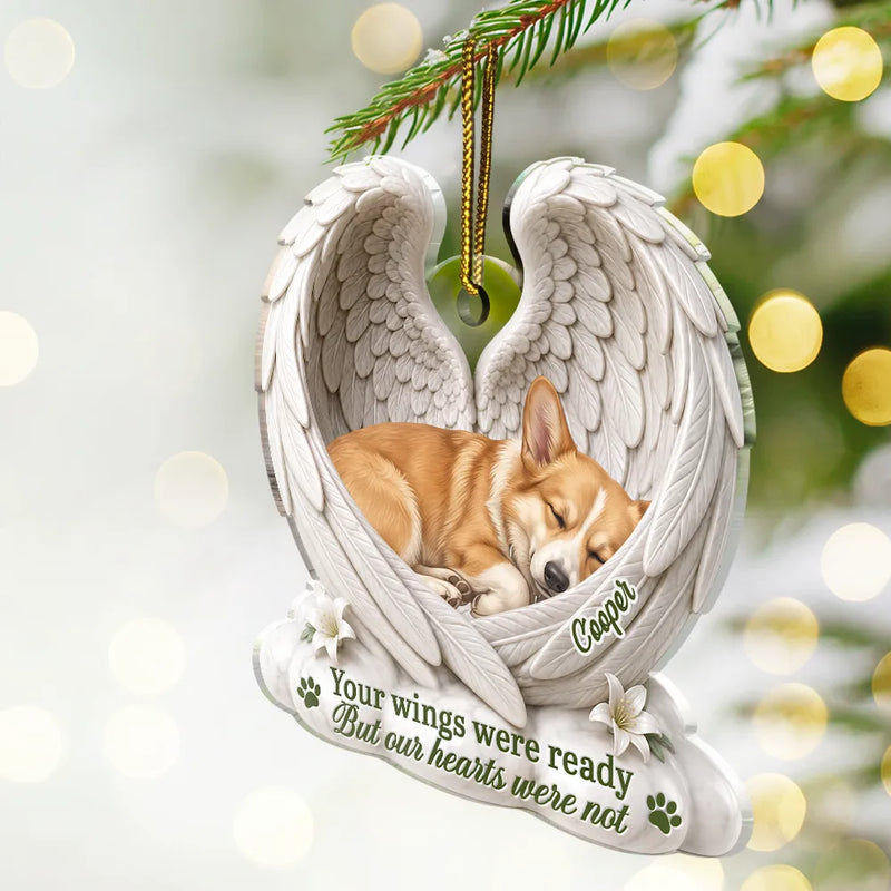 Art Design,Sentimental,Christmas,Pet Lovers,Memorial,Photo - Sleeping Dog Cat Baby - Custom Photo Sleeping Angel Your Wings Were Ready But Our Hearts Were Not - Personalized Custom Shaped Acrylic Ornament