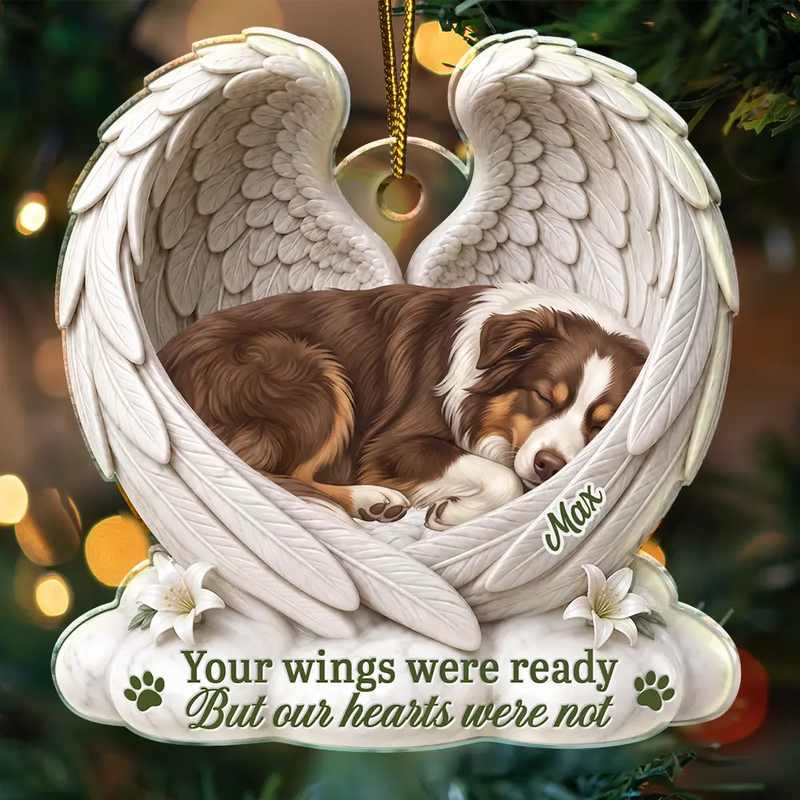 Art Design,Sentimental,Christmas,Pet Lovers,Memorial,Photo - Sleeping Dog Cat Baby - Custom Photo Sleeping Angel Your Wings Were Ready But Our Hearts Were Not - Personalized Custom Shaped Acrylic Ornament