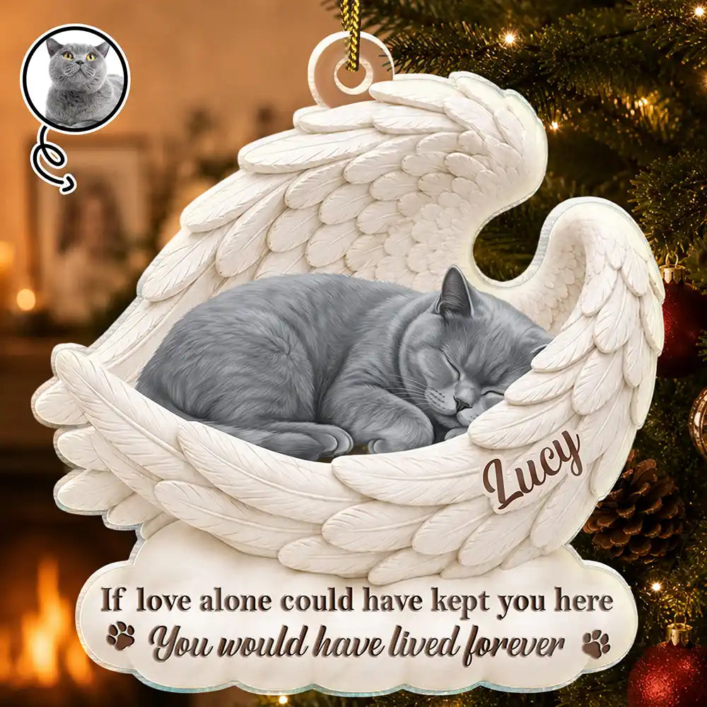 Top Market,Art Design,Sentimental,Christmas,Dog Lovers,Pet Lovers,Memorial,Photo - Sleeping Dog Cat Baby - Custom Photo Sleeping Angel Your Wings Were Ready But Our Hearts Were Not - Personalized Custom Shaped Acrylic Ornament