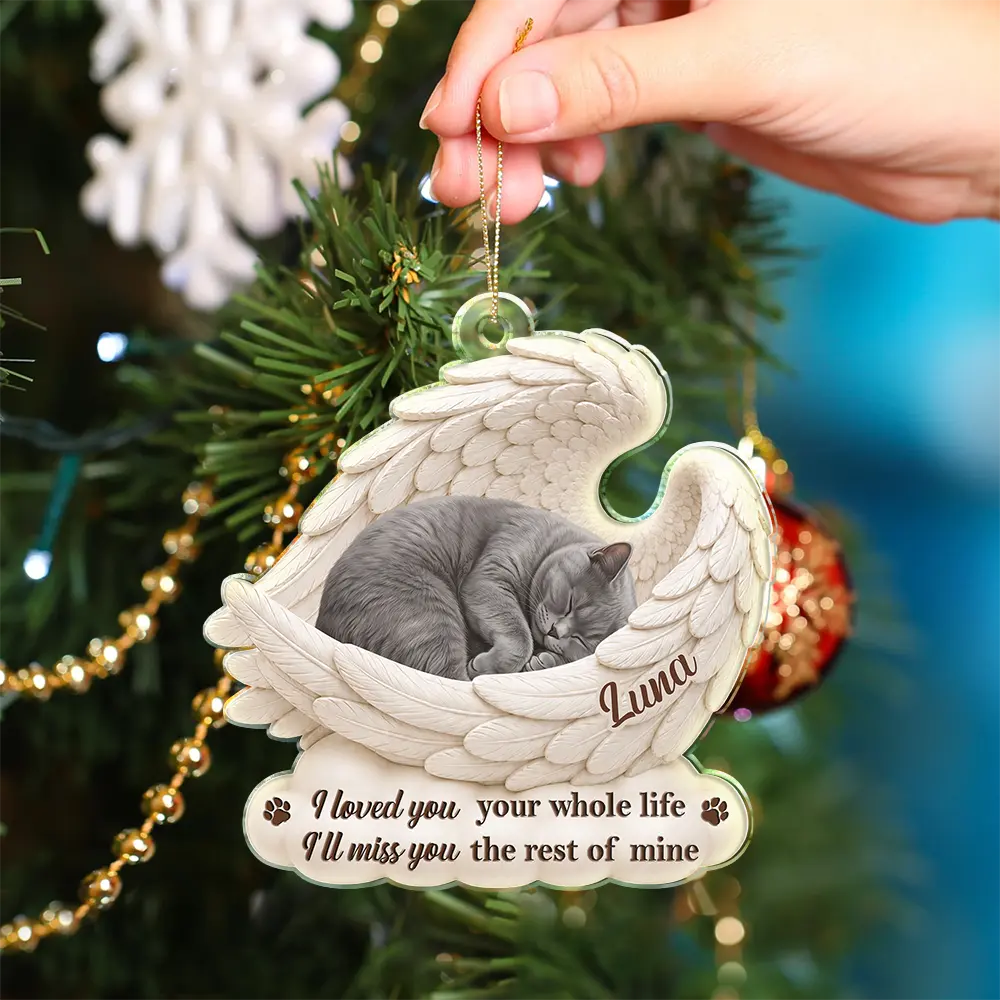 Top Market,Art Design,Sentimental,Christmas,Dog Lovers,Pet Lovers,Memorial,Photo - Sleeping Dog Cat Baby - Custom Photo Sleeping Angel Your Wings Were Ready But Our Hearts Were Not - Personalized Custom Shaped Acrylic Ornament