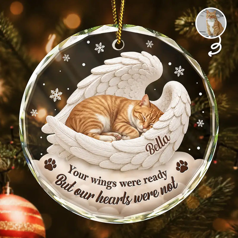 Art Design,Sentimental,Christmas,Pet Lovers,Memorial,Photo - Sleeping Dog Cat Baby - Custom Photo Sleeping Angel Your Wings Were Ready Dog Pet Lovers Memorial - Personalized Circle Glass Ornament