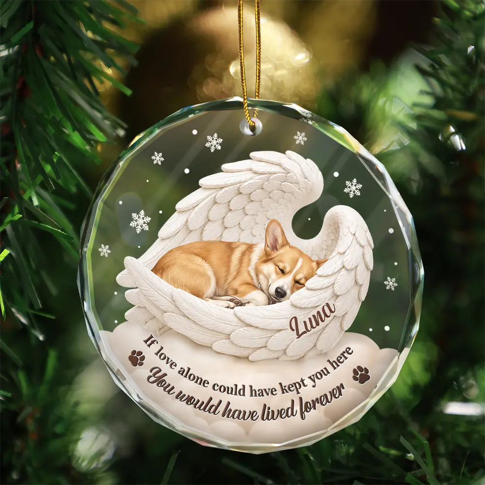 Art Design,Sentimental,Christmas,Pet Lovers,Memorial,Photo - Sleeping Dog Cat Baby - Custom Photo Sleeping Angel Your Wings Were Ready Dog Pet Lovers Memorial - Personalized Circle Glass Ornament