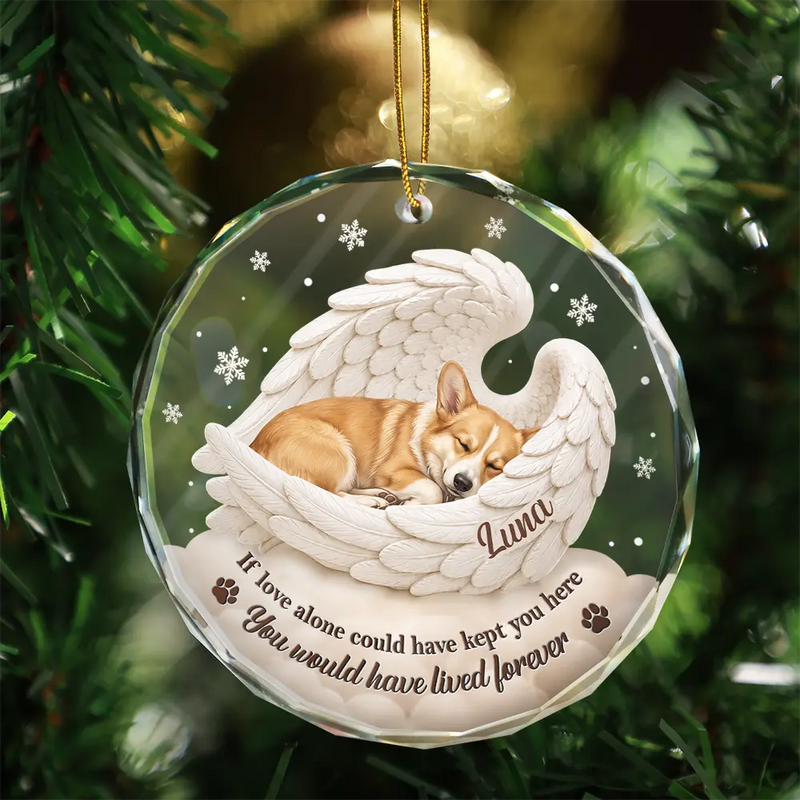 Art Design,Sentimental,Christmas,Pet Lovers,Memorial,Photo - Sleeping Dog Cat Baby - Custom Photo Sleeping Angel Your Wings Were Ready Dog Pet Lovers Memorial - Personalized Circle Glass Ornament